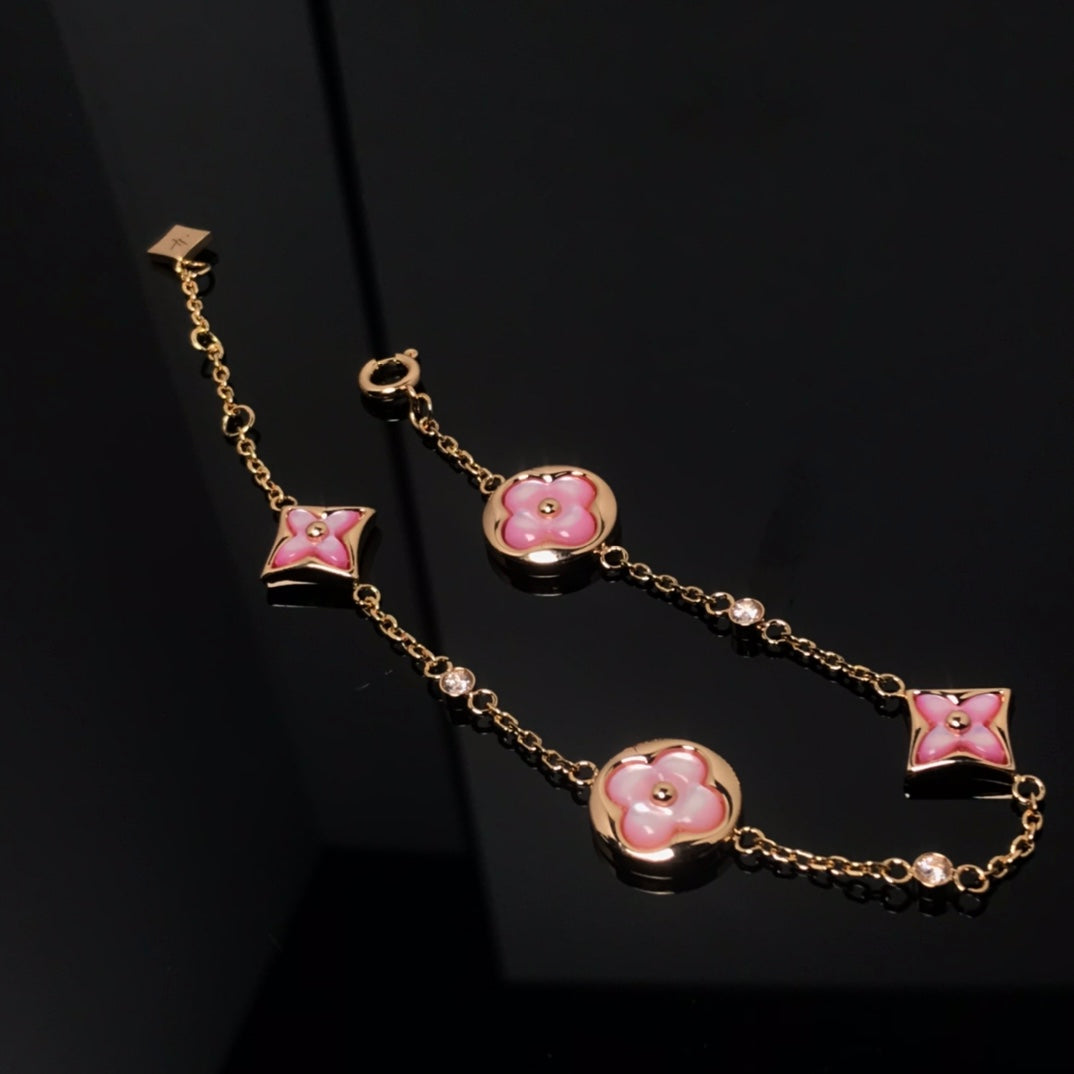 [AuraEcho]STAR AND SUN 4 MOTIF PINK MOP PINK GOLD BRACELET