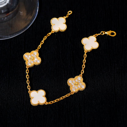[AuraEcho]CLOVER BRACELET 5 MOTIF WHITE MOP DIAMOND