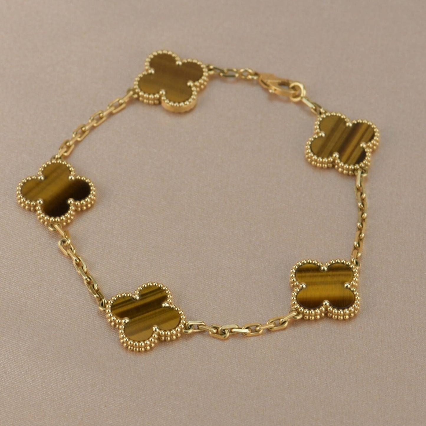 [AuraEcho]CLOVER  5 MOTIFS TIGER EYE BRACELET