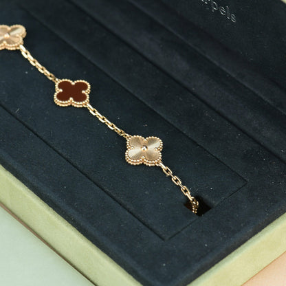 [AuraEcho]CLOVER  5 MOTIFS CARNELIAN GOLD BRACELET