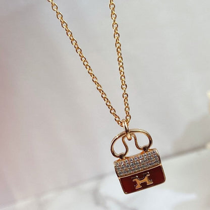 [AuraEcho]CONSTANCE RED PEDANT PINK GOLD NECKLACE