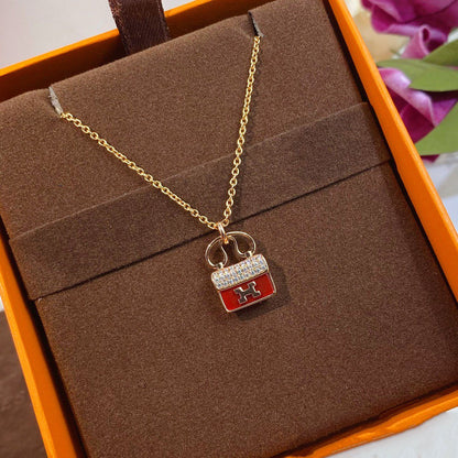 [AuraEcho]CONSTANCE RED PEDANT PINK GOLD NECKLACE