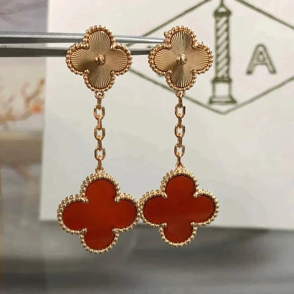 [AuraEcho]CLOVER 2 MOTIF  LASER CARNELIAN EARRINGS