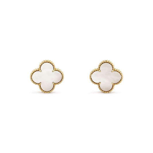 [AuraEcho]CLOVER MEDIUM 1 MOTIFS  WHITE MOP STUD EARRINGS